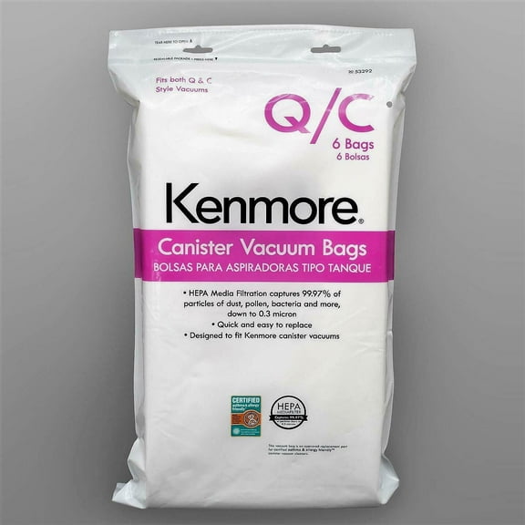 Kenmore Type Q HEPA Canister Vacuum Bags, 6 Pack, White
