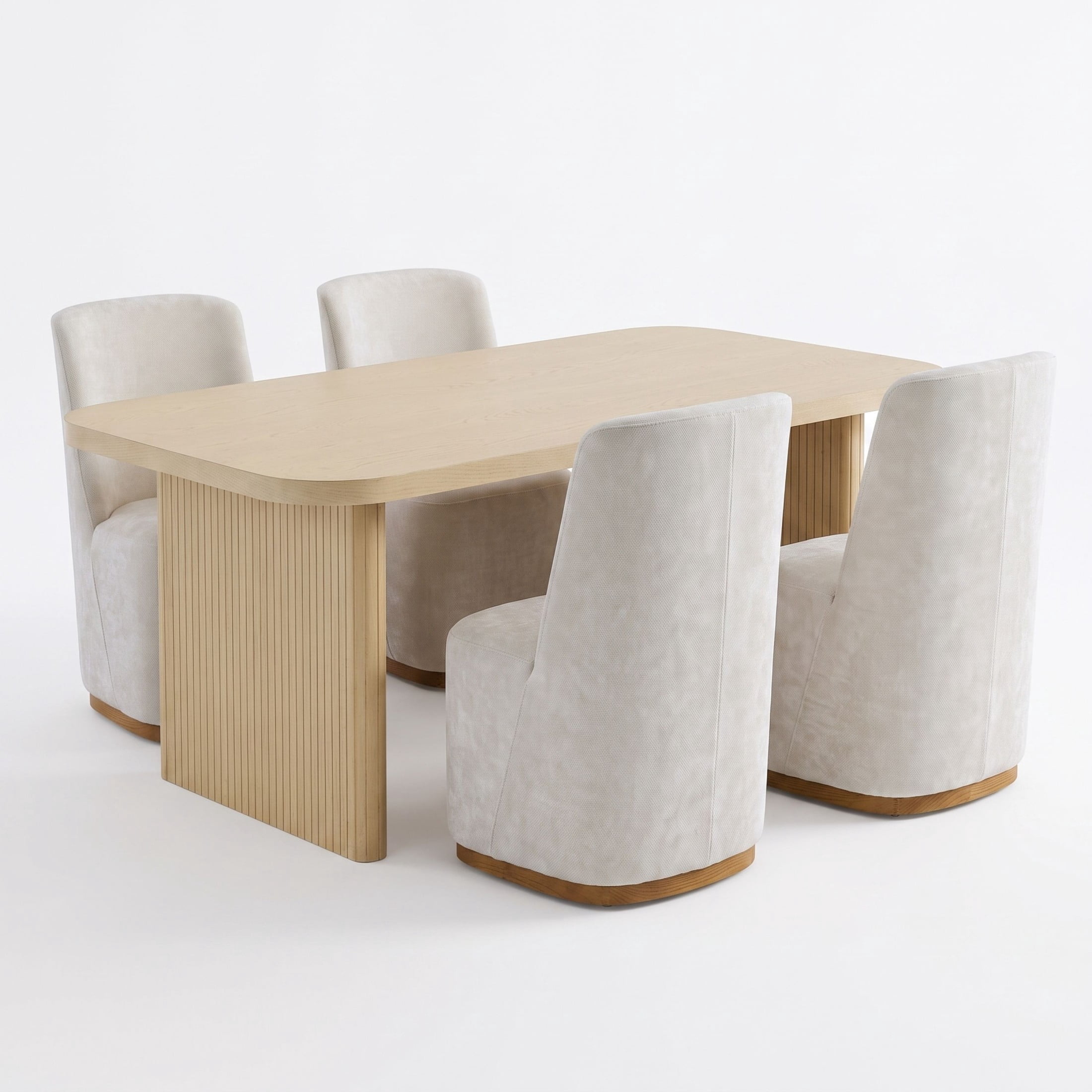 Christopher Knight Home 5-Piece Modern Dining Set, Rectangle Table with Upholstered Chairs, Natural+Beige