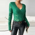 thumbnail image 2 of Mesh Tops For Women Sheer Long Sleeve Tops V Neck Lace Blouses Under Shirts Floral Lace Tee Shirt, 2 of 2