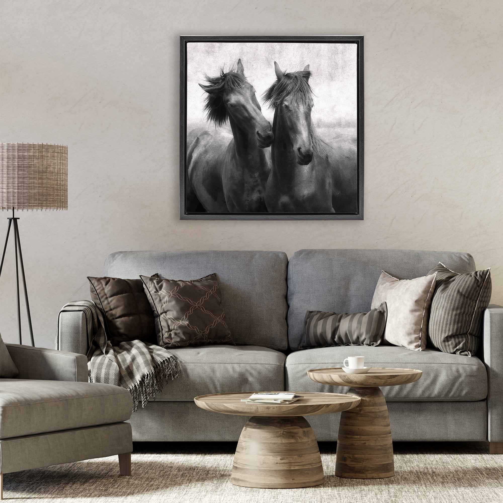 Stupell Industries Short Haired Horse Pair Black Framed Floater Canvas Wall Art, design by Lars Van de Goor
