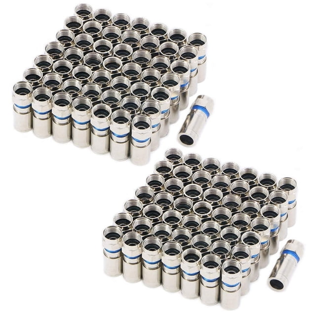 Compression RG6 F Connector Coax Coaxial Adapter Plug for Satellite & Cable TV (100 Pack)
