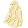 thumbnail image 5 of ClodeEU Women's Hooded Striped Button Down Long Sleeve Shirt ,Casual Loose Blouses Jackets Yellow-Striped,Women's Plus S, 5 of 5