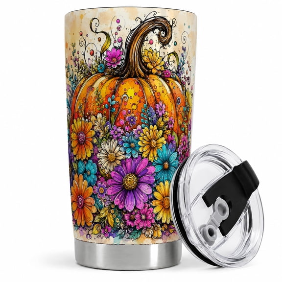 Floral Pumpkin 20oz Tumbler, Insulated Stainless Steel Drinkware for Fall
