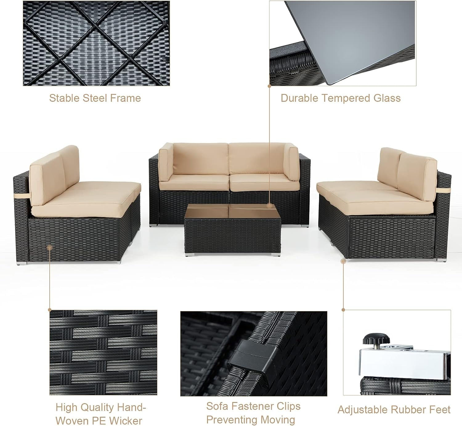 YODOLLA 7-Piece Patio Furniture Set on Sale, Black Rattan Wicker Outdoor Sectional Sofa Couch with Table Patio Conversation Set for Lawn& Backyard In Beige