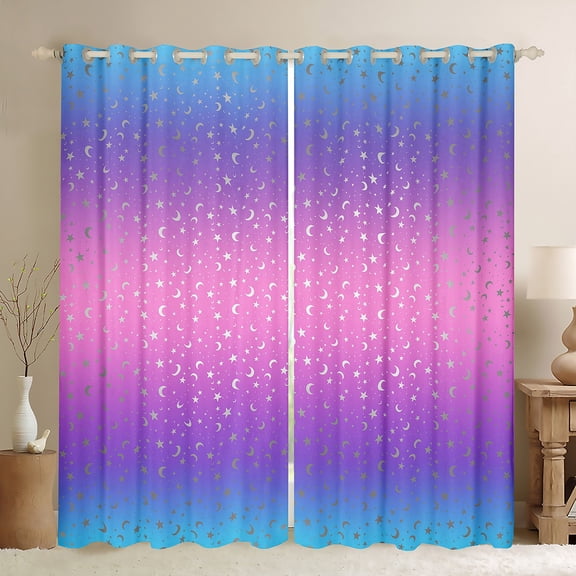 Homewish Cartoon Stars Moon Black Out Curtains for Teens, Pink Blue Rainbow Curtains Pack of 2 (42x63 Each), Modern Fashion Bedroom Curtains, Curtains and Drapes Bedroom Decor