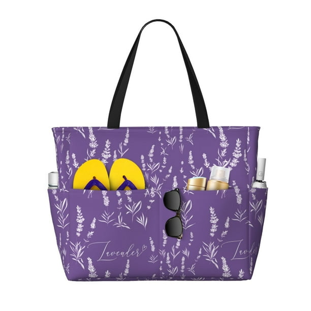 Disketp Lavender Flowers Bolsa de Playa de Gran Capacidad, Bolso Impermeable y a Prueba de Arena para Mujer, Ideal para Playa, Piscina y Natación