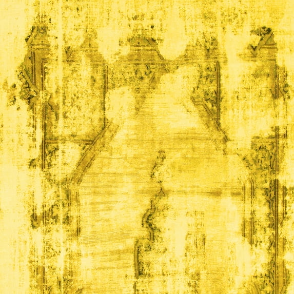 Ahgly Company Machine Washable Indoor Square Abstract Yellow Modern Area Rugs, 3' Square