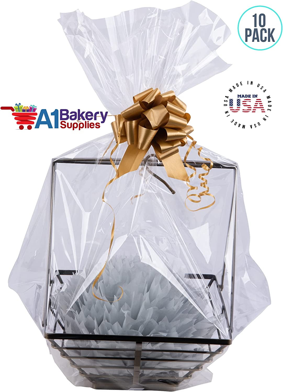 Clear OPP Plastic Cellophane Wrap for Gift Baskets, Large Cello Bags 30x40  inches, 5-Pack 