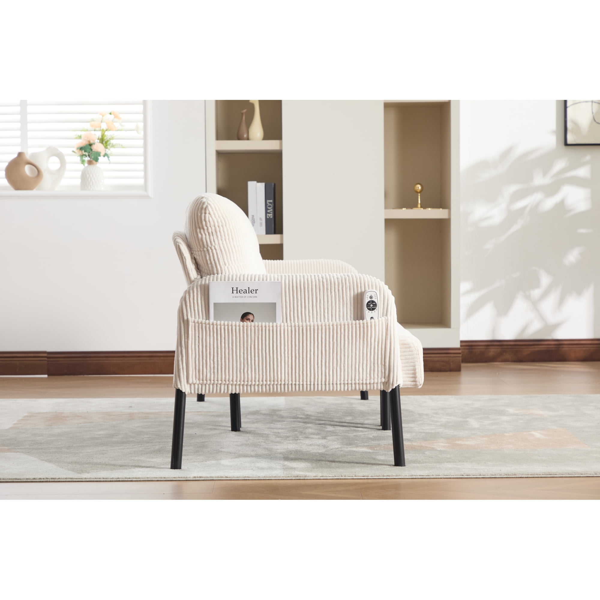 Leumius Oversized Sofa Couch for Living Room,68" Corduroy Upholstered Couch with Metal Legs & Side Pockets for Bedroom, Office or Apartment,Beige