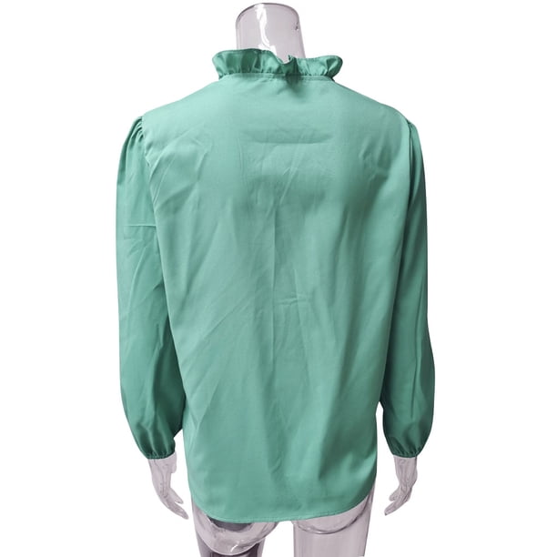 Guardurnaity Blusa Estampado Verano Camisa Manga Larga Cuello Estampado Verano Trabajo Mujer Top Prendas para la parte del cuerpo Verde S Guardurnaity AP003018-07