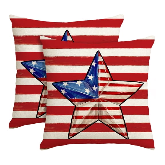 Sm:)e Star American Flag 250 Anniversary Fourth of July Throw Pillow Cover 18x18 Inch Set of 2, Polyester Patriotic Outdoor Pillow Case for Sofa Couch, Stripe