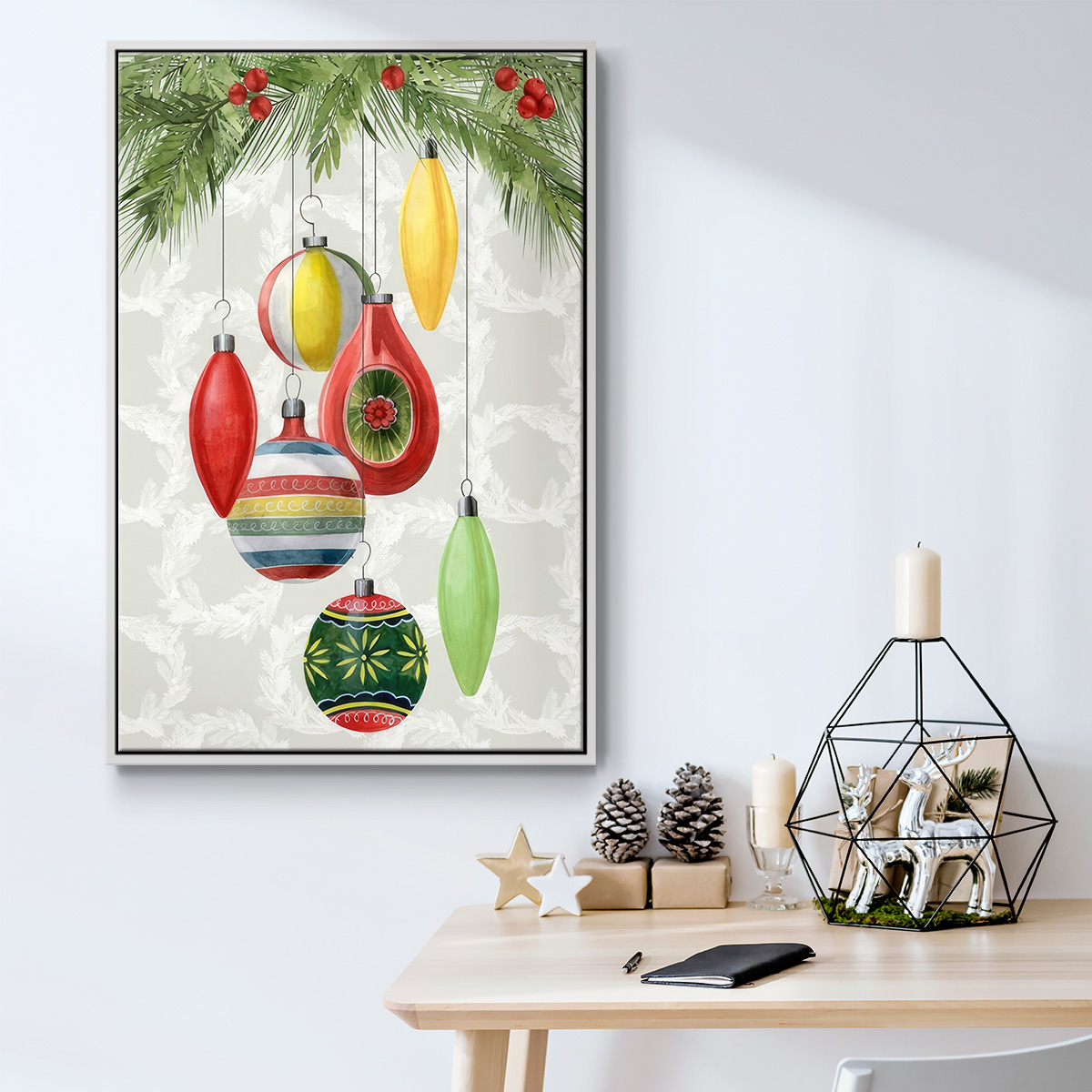 Arose Such a Clatter Collection B - Framed Gallery Wrapped Holiday Canvas - 27 x 41 - White Frame