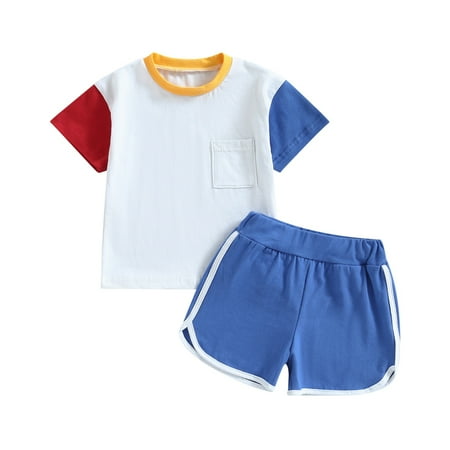 

Newborn Kids Baby Boys Outfits Summer Contrast Color Short Sleeve T-shirt Tops Elastic Shorts Clothes Set White 2-3 Years