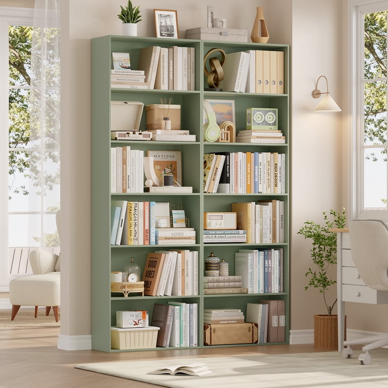 Homfa 6-Tier Bookshelf Set of 2, 70.9" Green Wood photo 4
