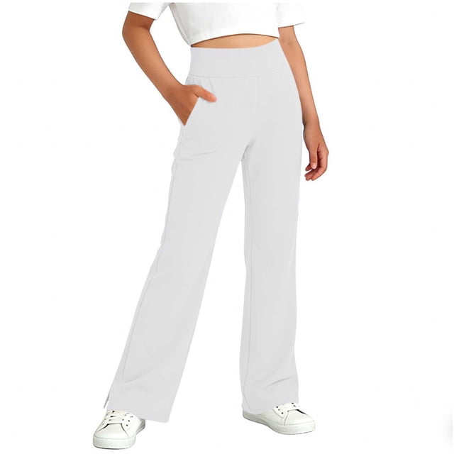Pantalones de yoga de longitud completa para niños, de color sólido, con cintura elástica, con bolsillos y elásticos, de poliéster para adultos.