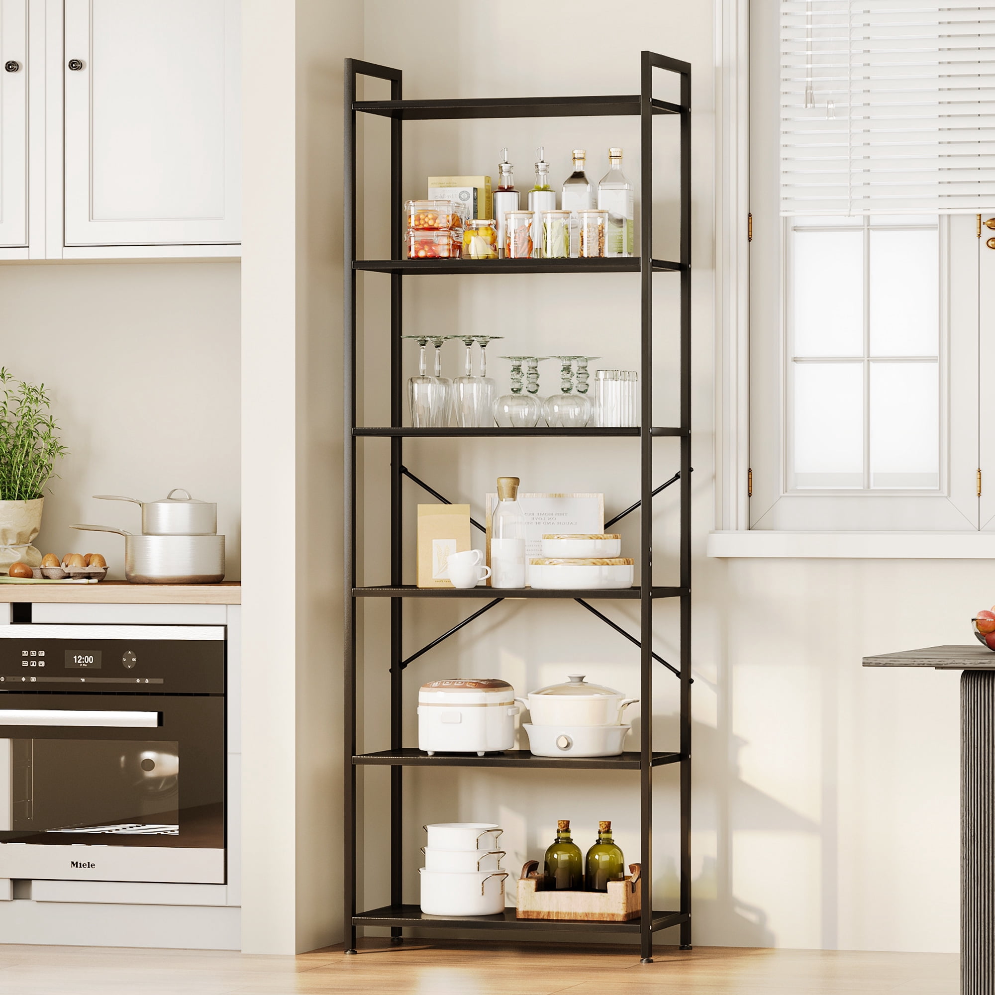 Casacomoda 6-Tier Tall Bookshelf, Large Bookcase with Steel Frame, Deep Book Shelf for Living Room, Home Office, Study, Industrial Style, Black