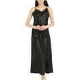 thumbnail image 2 of Elainilye Fashion Pajamas for Women Breathable Patchwork V-neck Home Dress Long Nightdress Sleepwear Homewear,Black, 2 of 6
