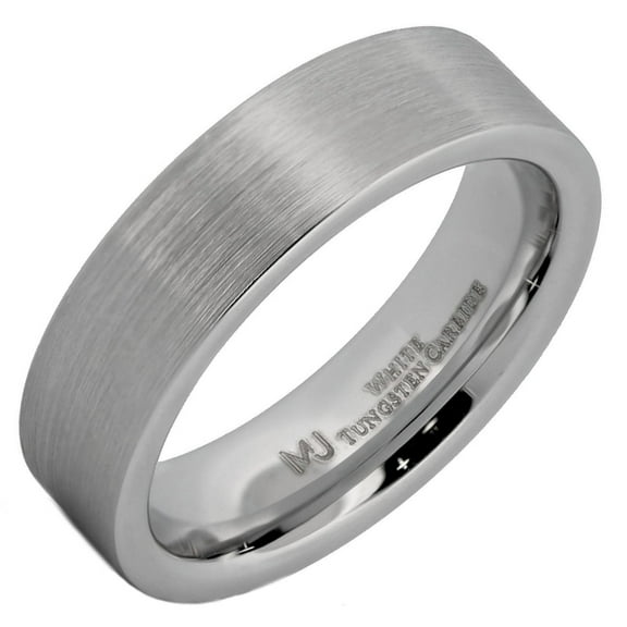 MJ Metals Jewelry White Tungsten Carbide 6mm Pipe Ring with a Brushed Finish Comfort Fit Wedding Band Size 7