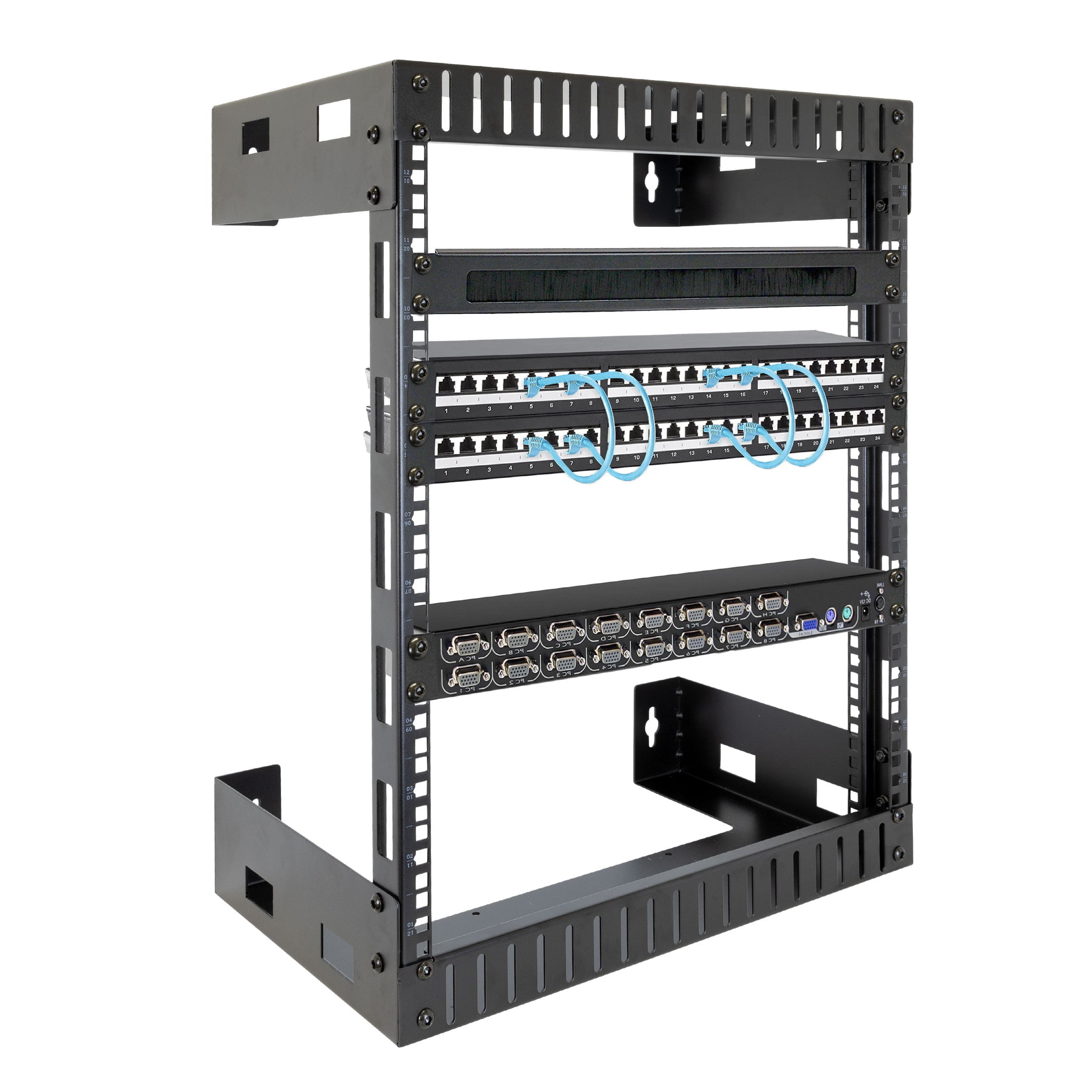 Mount-It! 12U Black Steel Open Frame Wall Rack for Servers and AV Equipment