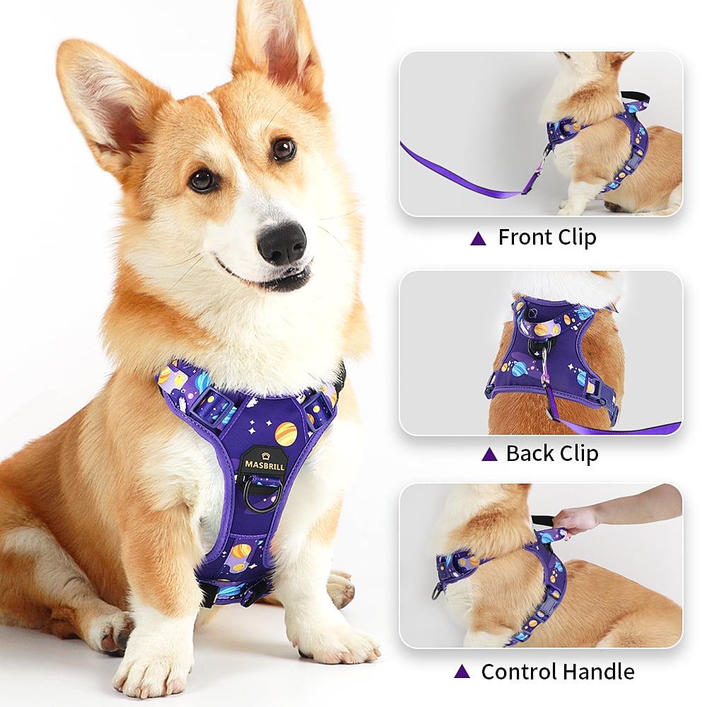MASBRILL No Pull Dog Harness, Reflective Dog Vest with Handle No Choke Soft Padded Dog Harness for Medium Large Dogs