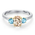 thumbnail image 3 of Gem Stone King 10K Two Tone Gold Peach Morganite and Swiss Blue Topaz Engagement Ring for Women | 1.05 Cttw | Oval 7X5MM | Gemstone October Birthstone | Size 5, 3 of 6
