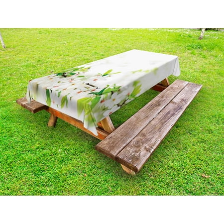 

Flower Outdoor Tablecloth White Springtime Blossoms on Tree Branch Freshness Garden Growth Seasonal Nature Decorative Washable Fabric Picnic Tablecloth 58 X 120 Inches White Green by Ambesonne