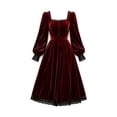 thumbnail image 4 of Huowey Halloween Witch Women Vampire Gothic Dresses Elegant Cosplay Party Gown Lace Square Neck Long Sleeve Eye-Catching Photo Dress,Red,M, 4 of 4