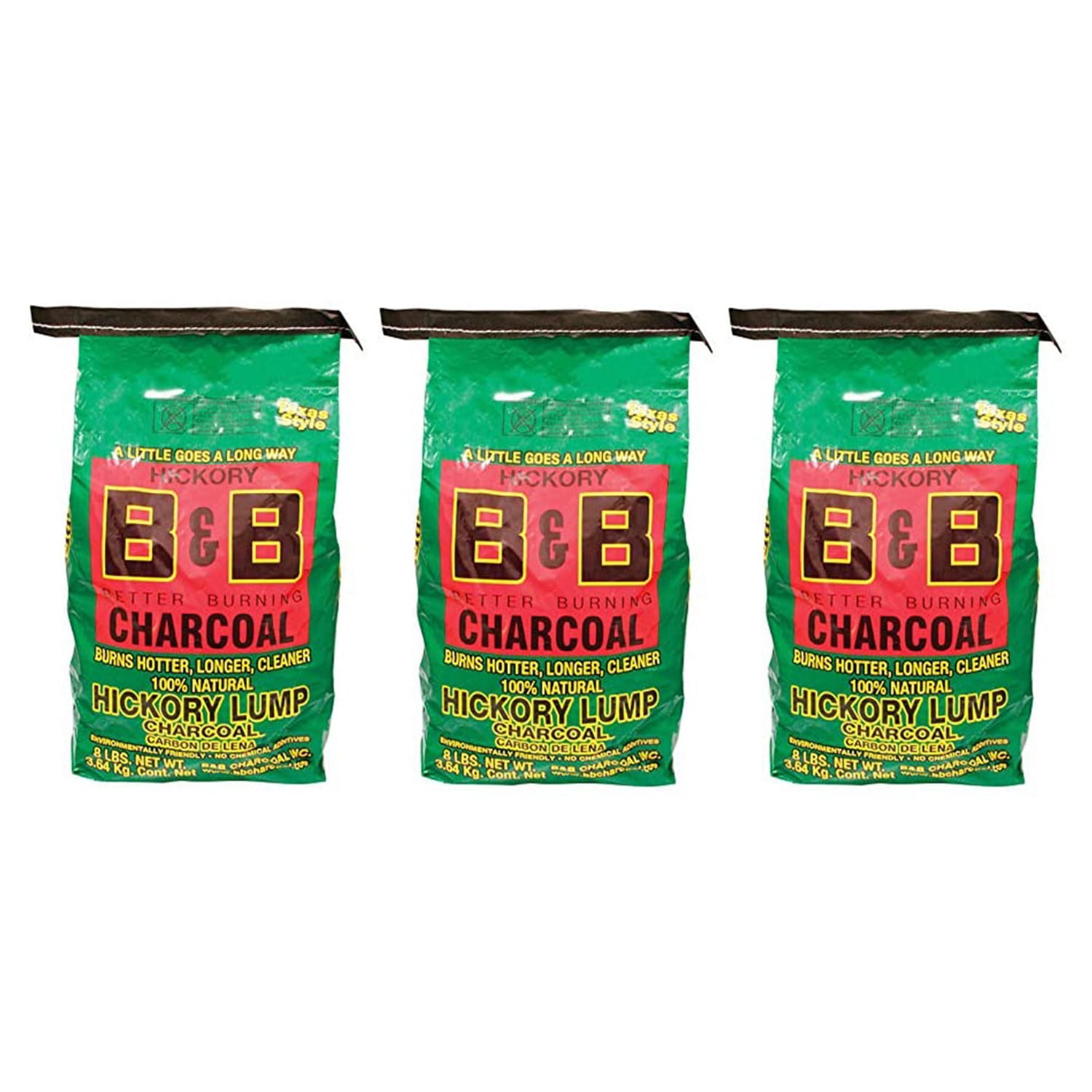 B&B Charcoal Hickory Lump Grilling Smoking Charcoal, 8 Pounds (3 Pack)