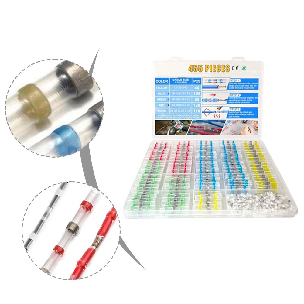 Clupup 455PCS Heat Shrink Self Soldering Butt Connector Set for All Your Wiring Needs