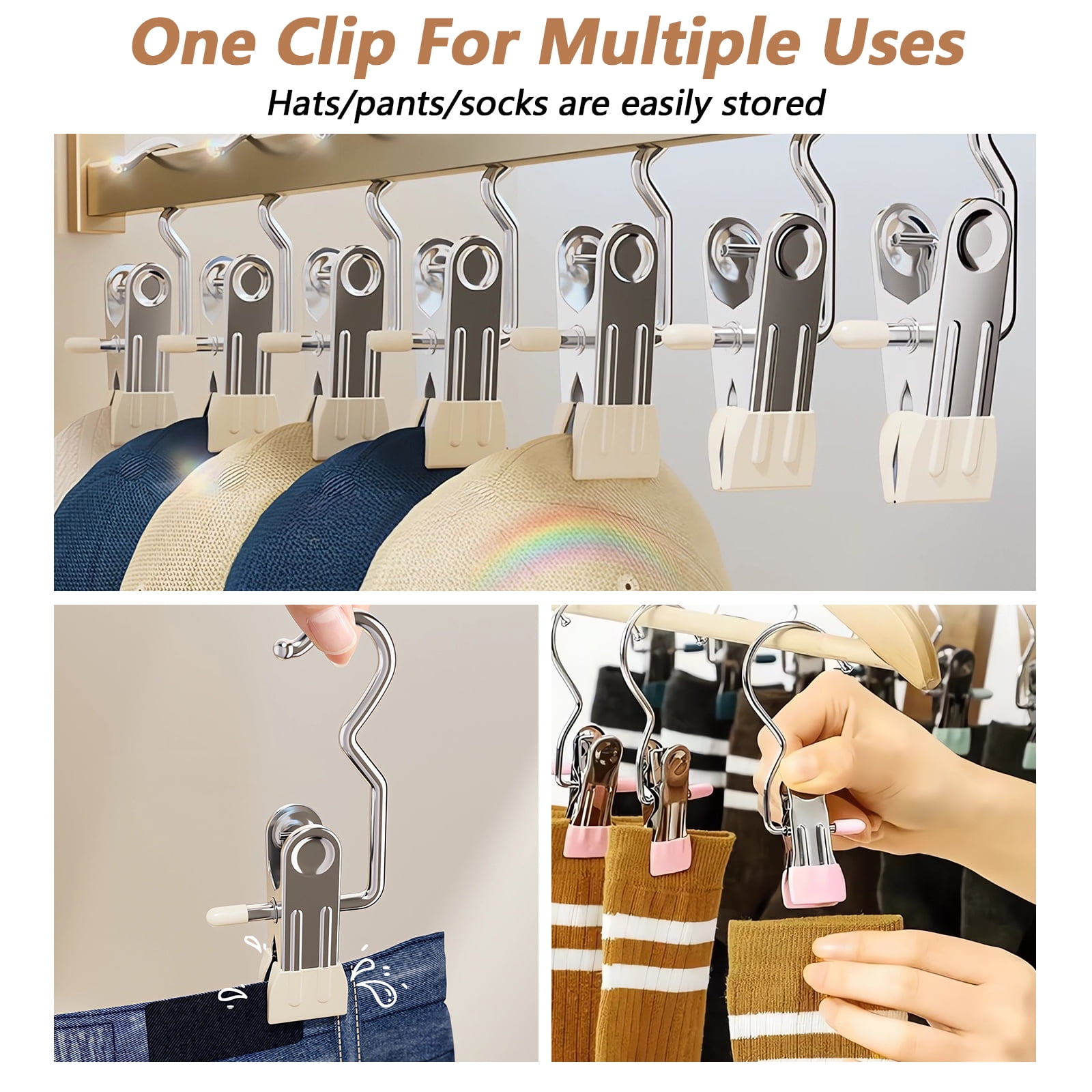 Boot Hangers Clips, 50 Pcs Portable Laundry Hooks Hanging Clips, 360° Rotating Heavy Duty Hanging Hooks Clip for Closet Travel Pants Socks Handbags (Black)