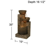 Mason 35 High Large Rustic Indoor Outdoor Decor Faux Stone Floor Fountain with Light LED Outside Garden Patio
