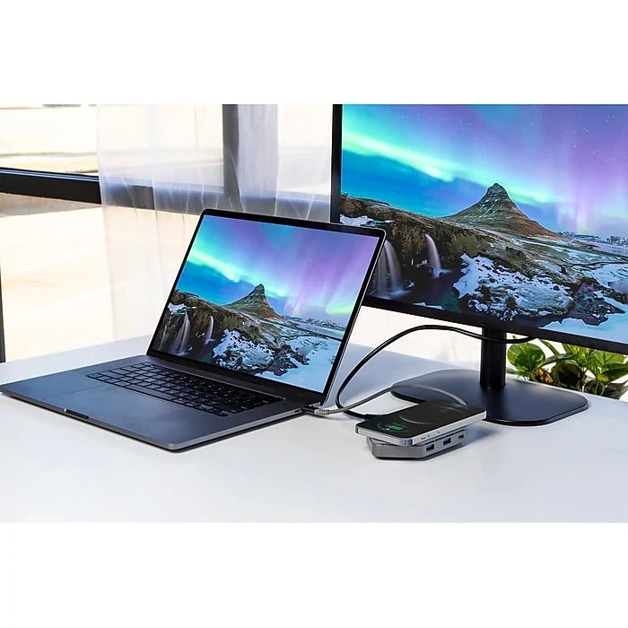 Restored Philips Elite USB-C Travel Docking Station with Qi Wireless Charging, Silver, DLK9121C/27 (Refurbished)