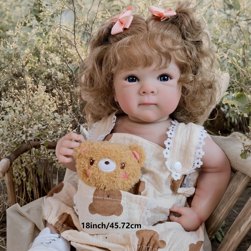 18-Inch Realistic  Reborn Baby Dolls Vinyl Bear Head Printed Bodysuit, Full Vinyl Bettie Hat Handmade Reborn Doll