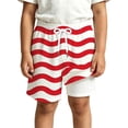 thumbnail image 2 of Rggeeun Baby Boys Swimsuit Set Cute Striped Pattern Elastic High Waist with Adjustable Tie Double Layer Wide Leg Knee Length Swim Trunks for Summer Pool Party Delicate Swimwear,Red,7-8 Years, 2 of 4