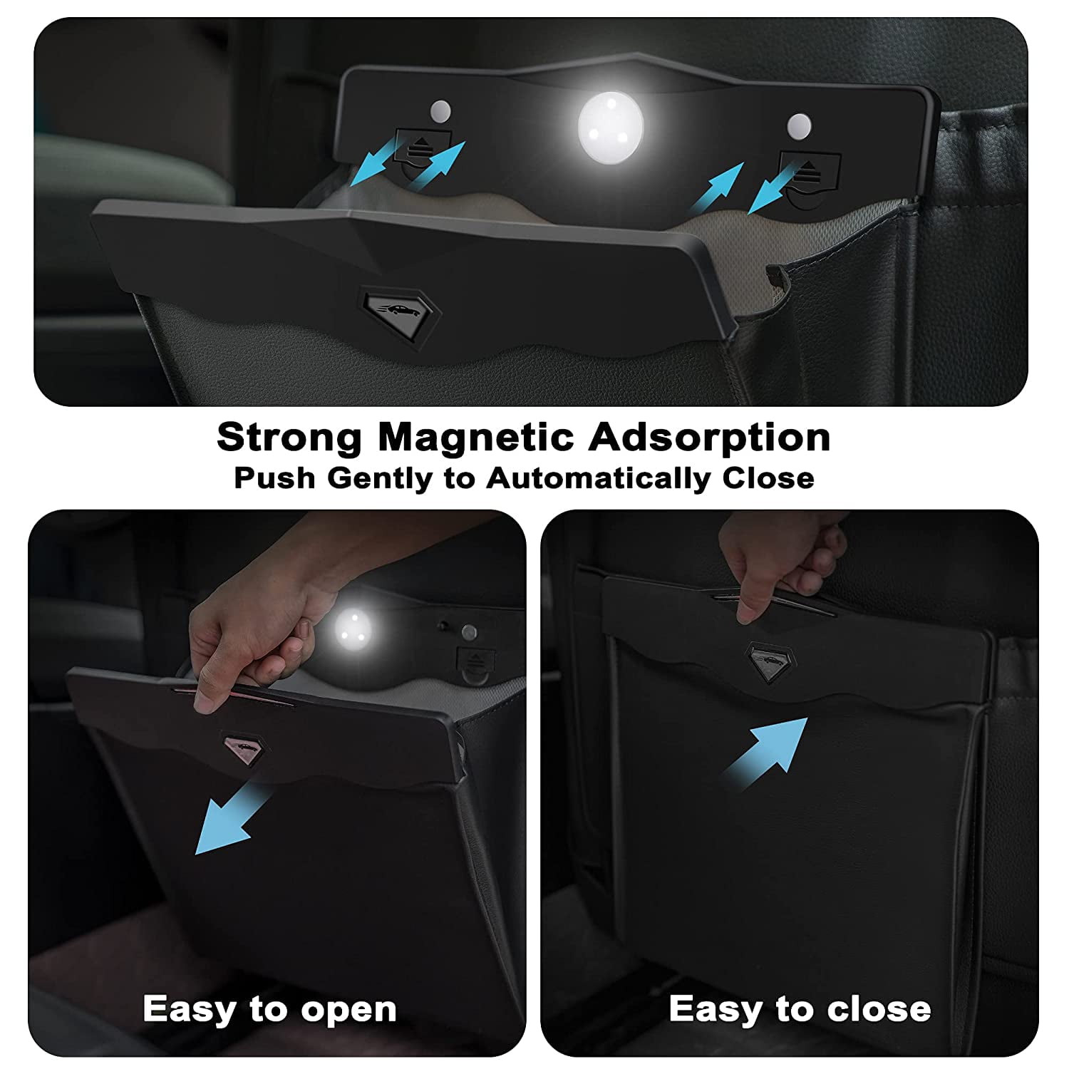 Garbage Bag for Car Waterproof Trash Can for Car Back Seat with 15 PCS Disposable Garbage Bags Multipurpose Hanging Car Trash Bags with Smart LED Black 