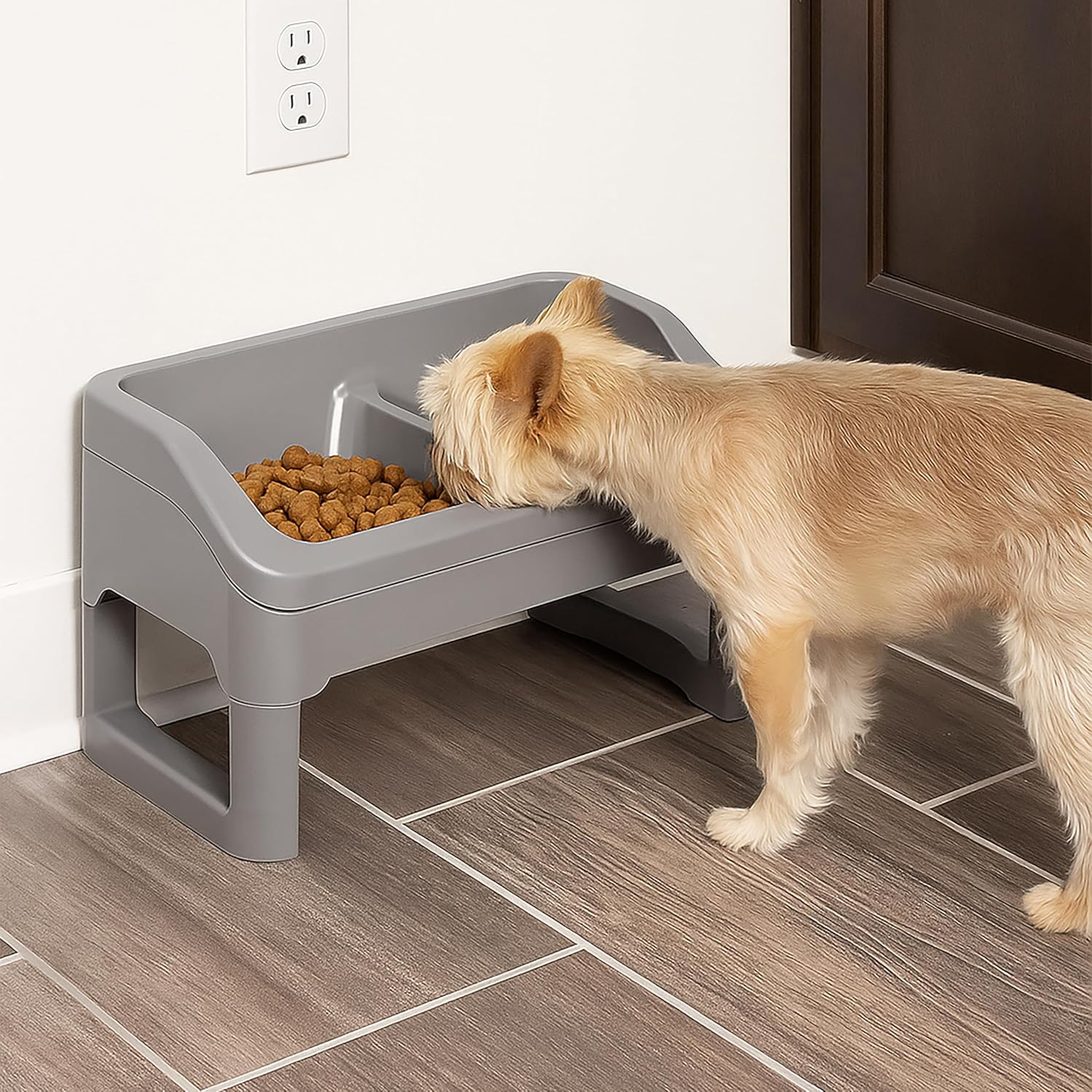 IRIS Adjustable Elevated Dog Bowls Removable Feeding Station, Gray