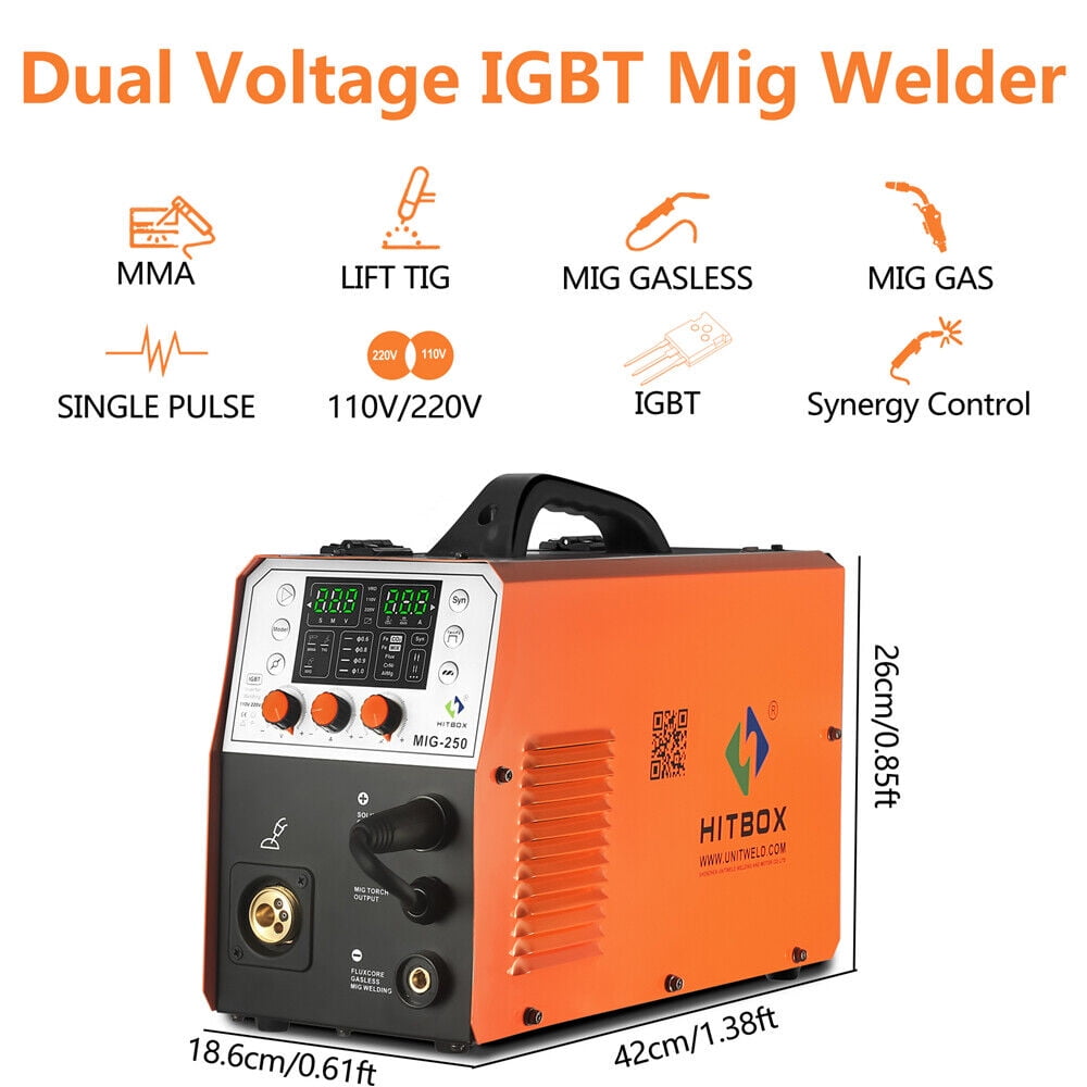HITBOX 4-in-1 Aluminum MIG and Stick Welder, 250A 110V/220V Portable MAG/Lift TIG Welding Machine