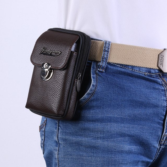 Bolsa Litchi Patrón Monedero Hombres Cuero Tarjeta Cartera Cinturón Bolsas (Café Vertical) JShteea Para Estrenar