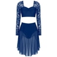 thumbnail image 4 of Alvivi Women Contemporary Lyrical Dance Dress Floral Lace Long Sleeve Crop Top and High Low Skirts Dark_Blue L, 4 of 7
