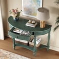 thumbnail image 4 of Atumcto Half Moon Console Table with Drawer and Shelf, Fluted Entryway Sofa Table with Roman Column Legs for Hallway and Living Room, Rustic Green, 4 of 9