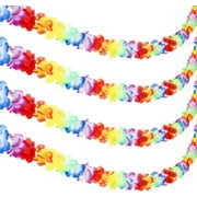 4 Pack 6m/20 Feet Multicolor Tropical Flower Lei Garland Flower Leaves Banner for Hawaiian Luau Decorations