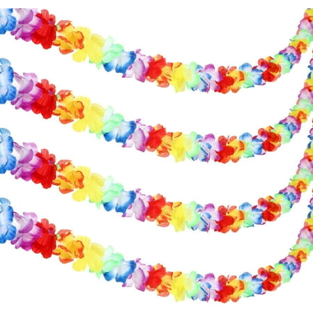 4 Pack 6m/20 Feet Multicolor Tropical Flower Lei Garland Flower Leaves Banner for Hawaiian Luau Decorations