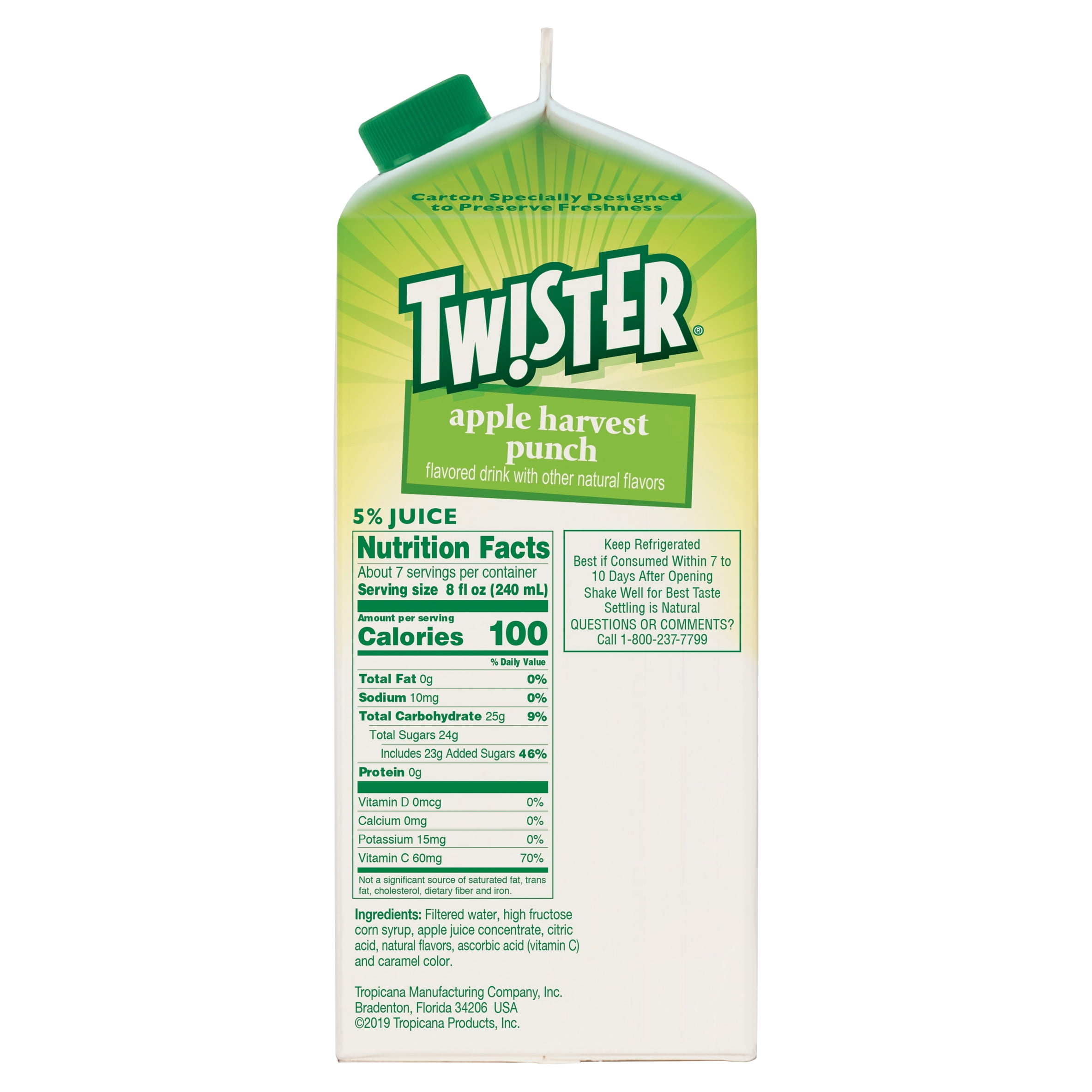 Tropicana Twister Berry Punch Flavored Refreshing Drink, 59 Fluid Ounce, Premium Paper Carton
