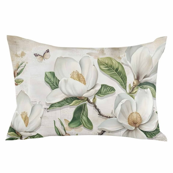 Country Flowers Throw Pillow Cover 24 x 36 Inch Decorative Pillow Cover Botanical White Floral Leaves Butterfly Lumbar Pillowcase Seasonal Rectangle Cushion Case for Couch Sofa Bed Living Room