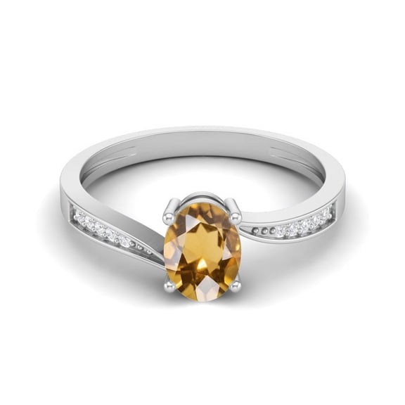 1.20 Cts Oval Citrine 925 Sterling Silver Solitaire Accent Woman Halo Mother's Day Gift Ring