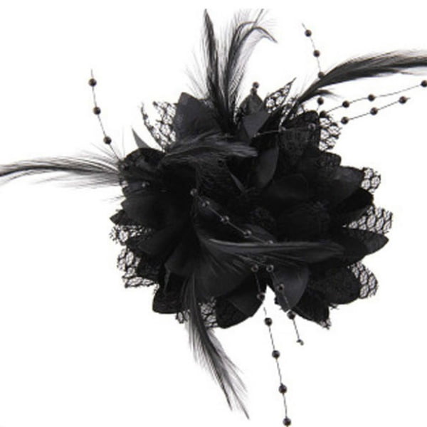 Cream and Black fluffy feather hair fascinator clip or pin corsage 