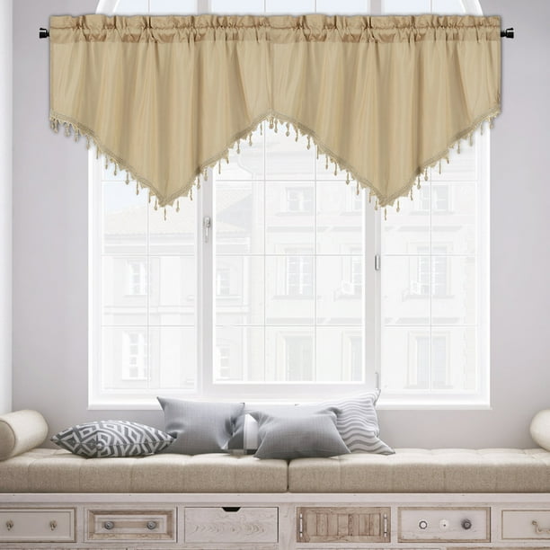 Cortinas cortas de poliéster verde sólido con flecos decorativos, diseño de bolsillo para varilla para colgar fácilmente, elegantes cortinas para cocina, baño o espacios pequeños.,Vsgery