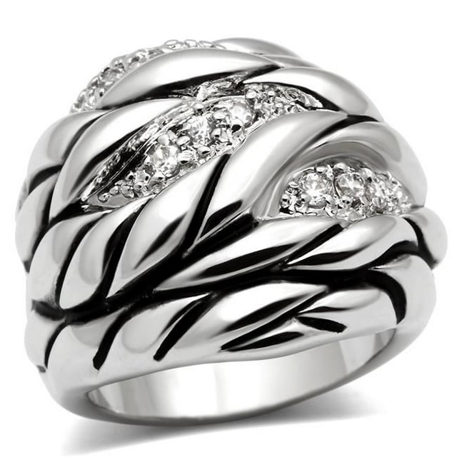 Alamode 3W231-8 Anneau en Laiton Rhodié pour Femmes avec AAA Grade CZ en Clair - Taille 8