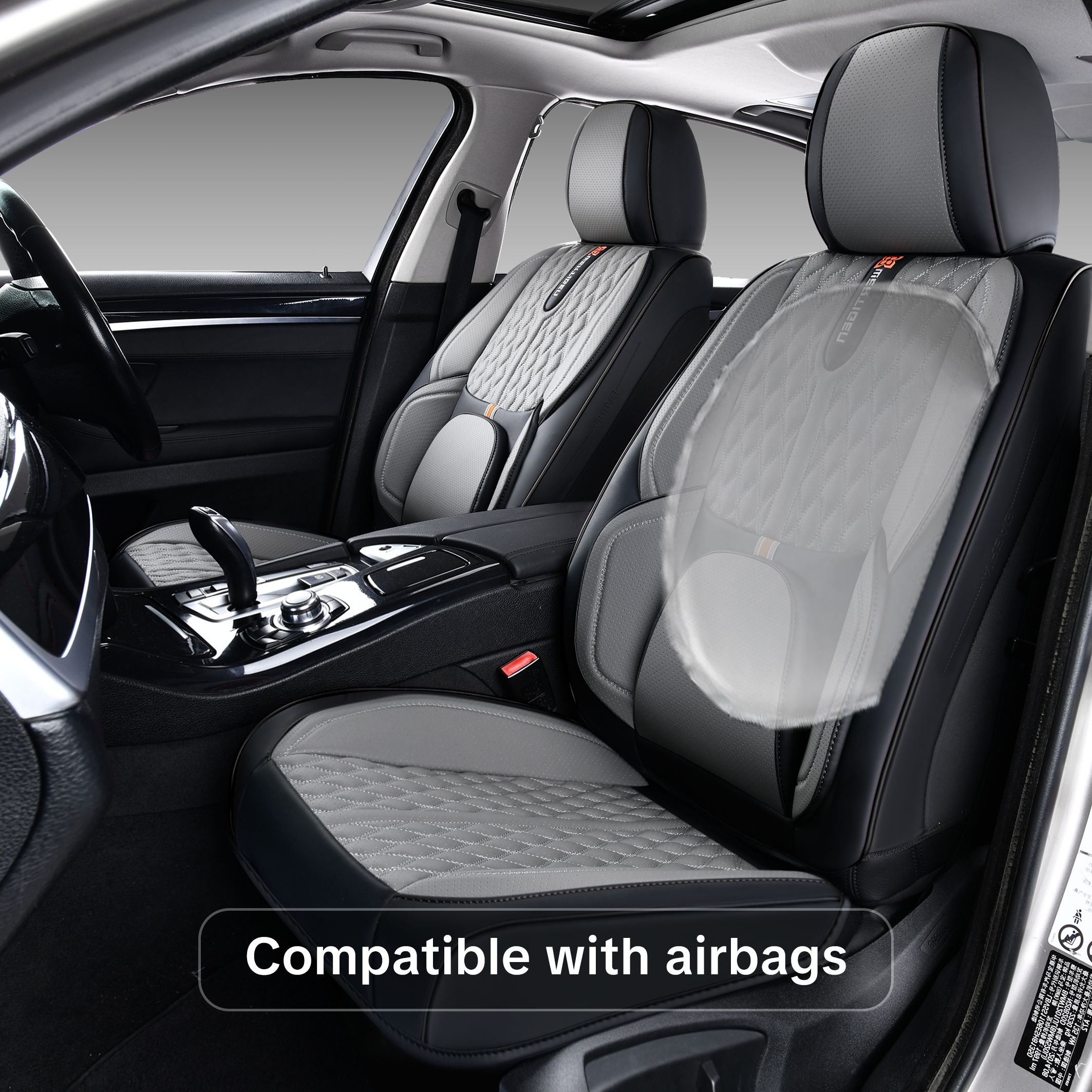 Car Seat Cover for Chevrolet Trailblazer 2021-2026, Gray and Black Car Seat Covers, Premium Leather, 5 Seats Full Set, Anti-Slip, With Lumbar Support, Protect and Upgrade Seats