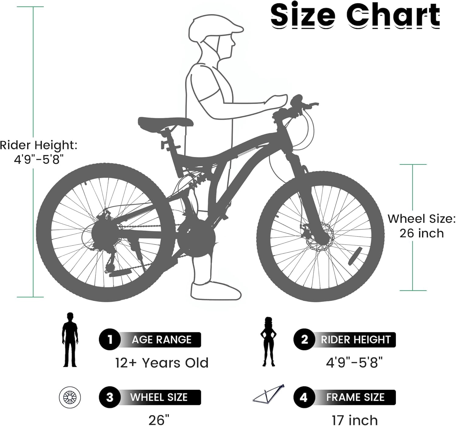 Ambifirner 26-Inch Full Suspension Mountain Bike, 21-Speed Dual Disc Brakes, High-Strength Steel Frame, All-Terrain Bicycle for Men Women Adults,Easy Assembly